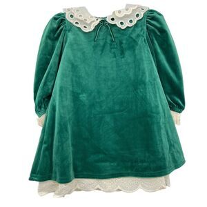 Holiday Velour Dress 0 - 3 M Green lace trim matching cover Christmas infant